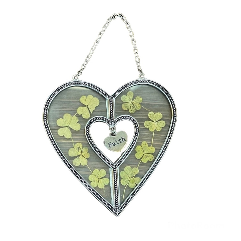 St. Patrick’s Day Heart Shaped Hanging Sun Catcher with Clovers and Faith